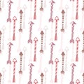 Seamless background of vintage arrow. Hand drawn ethnic arrows texture for textile, print, web. Vector Royalty Free Stock Photo