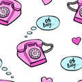 Seamless background with vintage phone. Love pattern