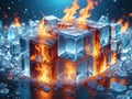 seamless background visualization ice cubes burning in fire