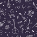 Seamless background for wallpaper and fabric. Music instruments icons. Hand drawn vector Royalty Free Stock Photo