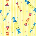 Seamless background with watercolor candies. Sweet pattern.