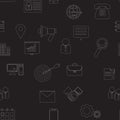 Seamless background of web icons. Computer cell phone Internet magnifier calendar documents employees email message gear. Vector