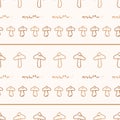 Seamless background webcap stripe mushroom gender neutral pattern. Whimsical minimal earthy 2 tone color. kids nursery