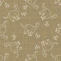 Seamless background Whimsical Apatosaurus dinosaur gender neutral baby pattern. Simple minimal earthy 2 tone color. Kids