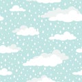 Seamless background with white clouds and raindrops on blue sky Royalty Free Stock Photo