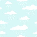Seamless background with white clouds and raindrops on blue sky Royalty Free Stock Photo