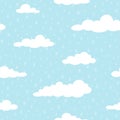 Seamless background with white clouds and raindrops on blue sky Royalty Free Stock Photo