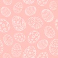 Seamless background with white contour Easter eggs on a pink background