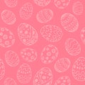 Seamless background with white contour Easter eggs on a pink background