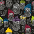 Seamless background with winter owls