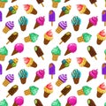 Seamless backgroundpixelart style ice cream Royalty Free Stock Photo