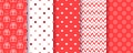 Seamless backgrounds. Valentine's day pattern. Set red pink love textures. Retro cute prints Royalty Free Stock Photo