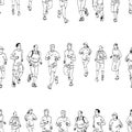 Seamless backSeamless background of sketches townspeople jogging