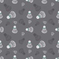 Seamless grey badminton shuttlecock pattern, birdie seamless background