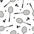 Seamless badminton pattern with rackets and shuttlecocks Royalty Free Stock Photo