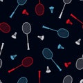 Seamless badminton pattern with rackets and shuttlecocks. Vector sport background Royalty Free Stock Photo