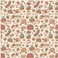 Seamless bakery pattern, hand drawn line with digital color, vector illustration