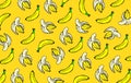 Seamless banana pattern on yellow background