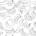 Seamless bananas. Line drawing. Lines have different widths. Black white
