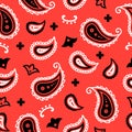 Seamless bandanna pattern. Vector red american bandanna with classic traditional ornament decorations for background