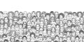 Diverse crowd of people, black and white ink illustration