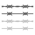 Seamless Barbed Wire Silhouettes on White Background. Vector Royalty Free Stock Photo