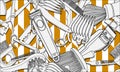 Seamless barber tools pattern illustration, pattern for fabric and wallpaper, for design and decoration.