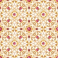 Seamless baroque pattern with decorative golden leaves and gems.