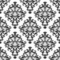 Seamless Baroque Style Damask Ornamental Pattern. Hand Drawn Black Texture On White Background