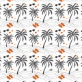 Seamless Beach Pattern with Palm Trees and Sunglasses Royalty Free Stock Photo