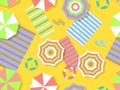 Seamless beach pattern, top view. Beach umbrella and towel on the sand. Flat design style. Summer background. Vector illustration Royalty Free Stock Photo