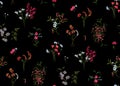 Seamless Beautiful Arrangement Floral Pattern with Leaves on Black Background.