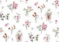 Seamless Beautiful Arrangement Floral Pattern with Leaves on White Background.