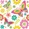 Seamless beautiful butterfly and flowers pattern Royalty Free Stock Photo