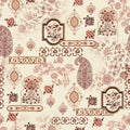 Seamless beautiful floral with paisley and abstract digital floral cream background Royalty Free Stock Photo