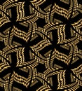 Seamless Beautiful Golden Polygonal Pattern on Black. Geometric Abstract Background. Suitable for textile, fabric, packaging Royalty Free Stock Photo