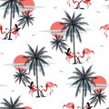 Seamless Beautiful tropical pattern with flamingo