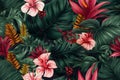 Seamless beauty colorful tropical floral pattern, ai generative illustration