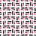 Seamless beauty pattern. Cute fashion illustration with pink lipstick and nail polish.