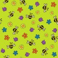 Seamless bees and flowers pattern