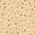 Seamless beige pattern with leaves. Vector illustr