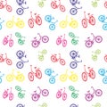 Seamless bicycle pattern. Stylish sporty print. Vector illustration. Multi-colored bicycles background, Can be used for wallpaper,