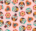 Seamless bird owls pattern