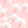 Seamless birds pattern design. Cranes, white feathered herons flock flying. Endless background, repeating print, flight
