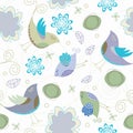 Seamless Birds & Swirls Browns & Blues Background Pattern