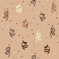 Seamless birthday pattern with a brown confetti on a pale cocoa background.