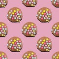 Seamless biscuits with chocolate dragee pattern on pink background Royalty Free Stock Photo