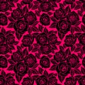 seamless black asymmetric pattern of rose contours on a pink background