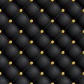 Seamless black leather texture with gold buttons. Furniture upholstery. Vector design