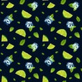 Seamless black pattern, mojito with Ice cubes Royalty Free Stock Photo